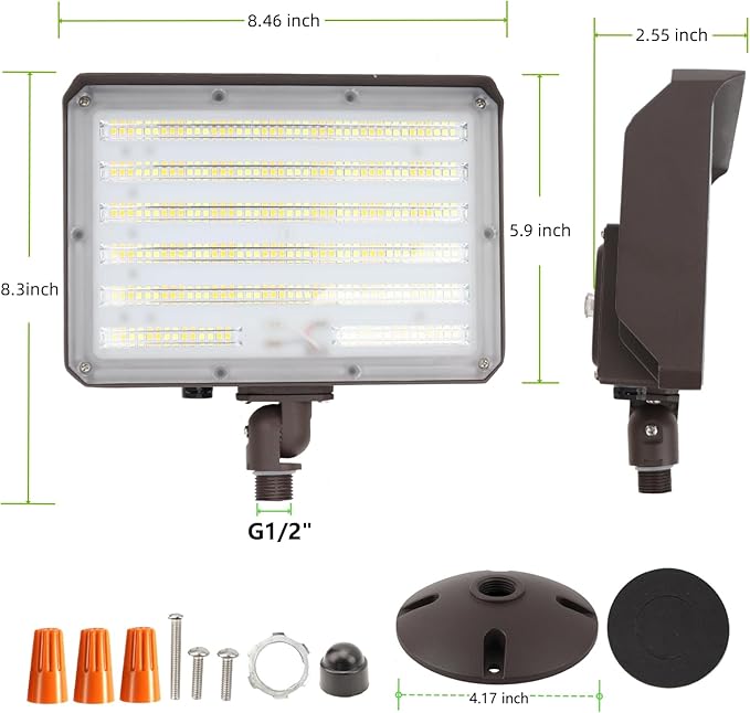 1Pack-Dusk to Dawn Outdoor 100W LED Flood Light with Knuckle&Plate, 3000K/4000K/5000K Color Selectable, 14000LM 1000W Equiv., ETL Commercial LED Floodlight, Outdoor Security Lighting for Parking Lot