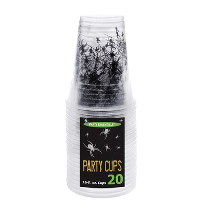 Party Essentials Supplies 20-Count Soft Plastic 16-Ounce Halloween Party Cups/Pint Glasses, Spider Print, One size (SD162042)