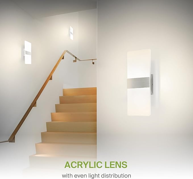 ASD 14 Inch LED Indoor Wall Sconce - Modern Interior 24W 120V 2700K-5000K Adjustable Dimmable Wall Mounted Light Fixtures, Acrylic Glass Wall Lights for Stairway, Hallway - ETL, Brushed Nickel