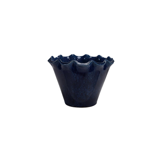 Creative Co-Op Large Stoneware Planter with Ruffled Edge and Drainage Hole with Reactive Glaze, Blue