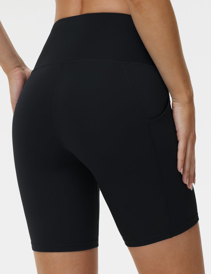 THE GYM PEOPLE Women's High Waist Workout Shorts Stretchy Tummy Control Yoga Biker Running Shorts with Pockets Black