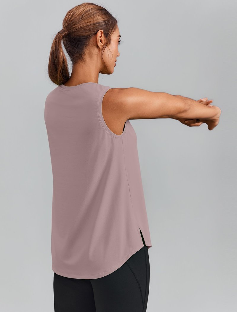 PINSPARK Workout Tank Top for Women Sleeveless Athletic Yoga Tops Crew Neck Quick Dry Running Tennis Shirt UPF 50+ Soft Sports Muscle Tank, Warm Ash Grey Large