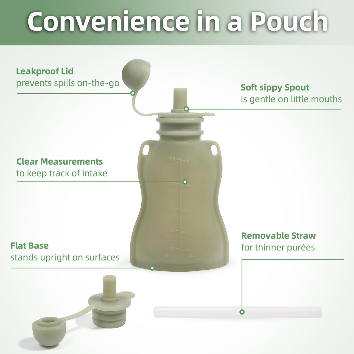 Eascrozn Reusable Baby Food Pouches with Straws, 4 Pack Refillable Silicone Squeezable Pouch for Kids Toddlers, BPA Free, Baby Food Storage Containers for Make Homemade, 5 oz