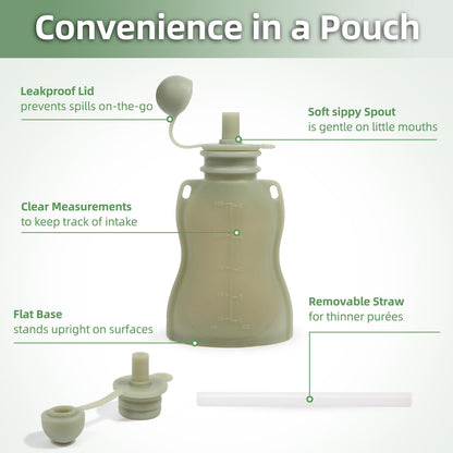 Eascrozn Reusable Baby Food Pouches with Straws, 4 Pack Refillable Silicone Squeezable Pouch for Kids Toddlers, BPA Free, Baby Food Storage Containers for Make Homemade, 5 oz