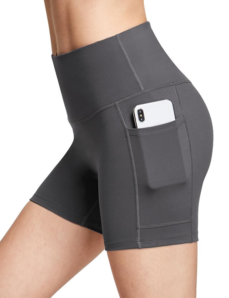 baleaf Biker Shorts Women Yoga Gym Workout Spandex Running Volleyball Tummy Control Compression with Pockets Soft 5" Gray XS