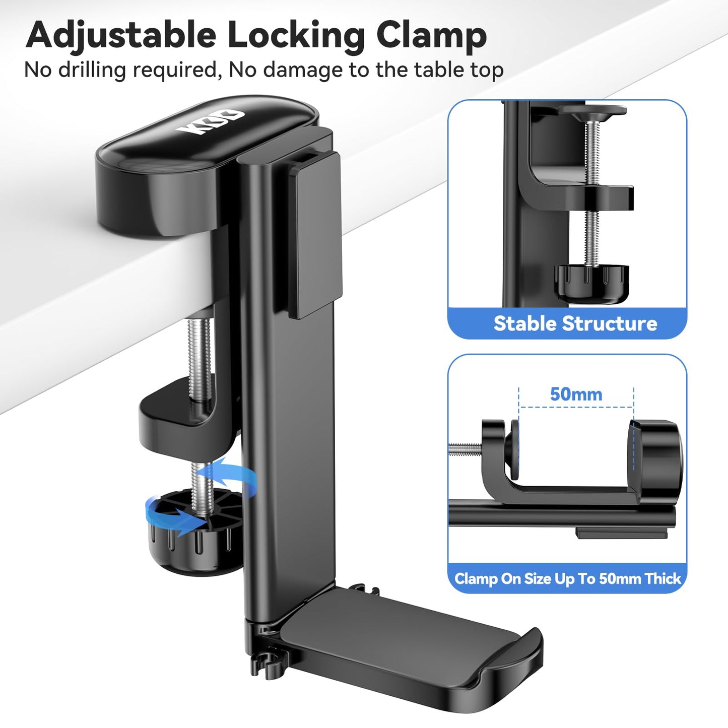 KDD 5 in 1 Desk Controller Holder - Rotating Headphone Hanger with Cup Holder - Clamp On Desk Organizer Holds Controller, Headphone, Cup, Mobile phone and Pen(Black)