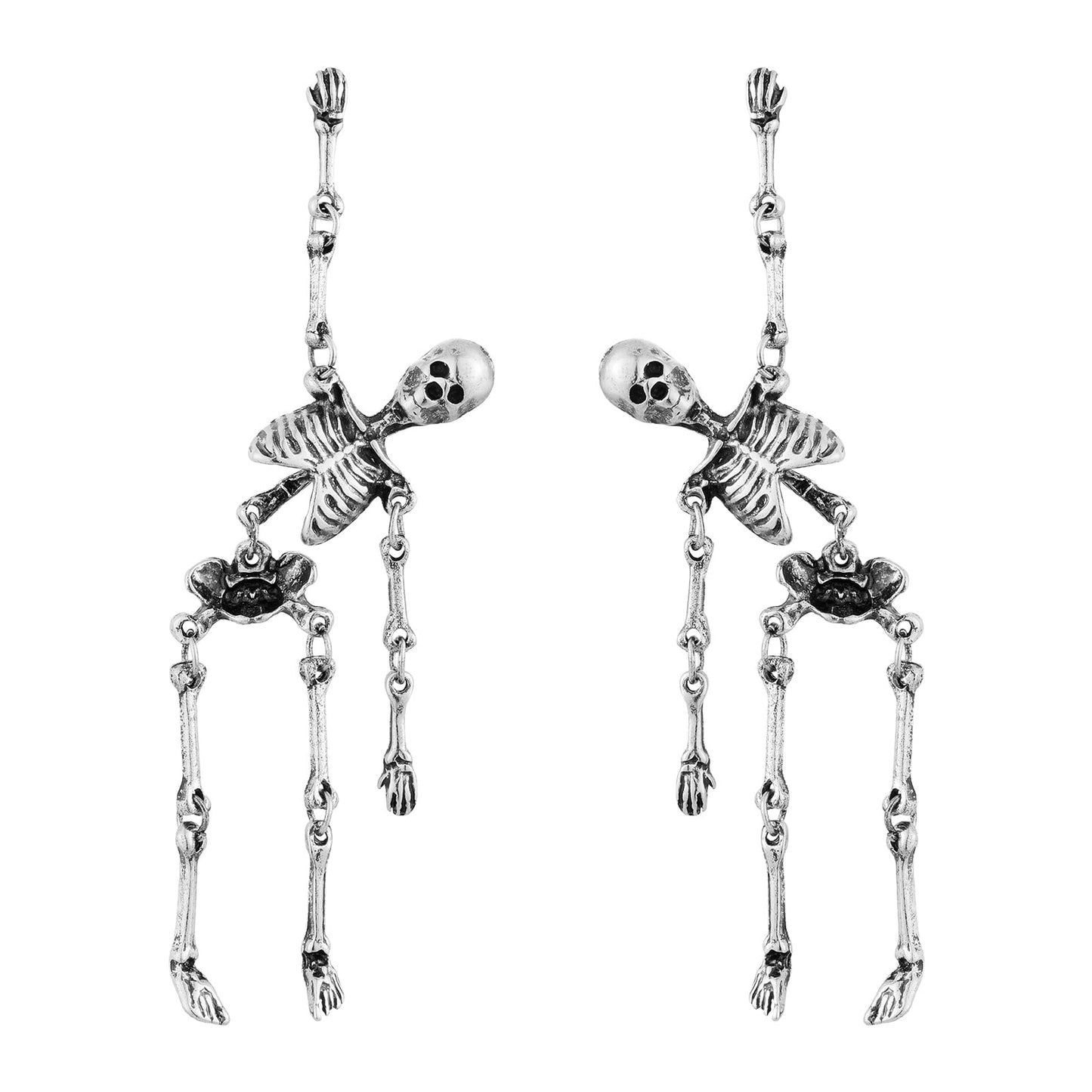 HAISWET Gothic Skeleton Skull Earrings Punk Halloween Earrings for Women Antiqued Silver Color