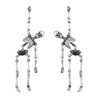 HAISWET Gothic Skeleton Skull Earrings Punk Halloween Earrings for Women Antiqued Silver Color