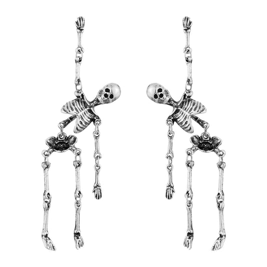 HAISWET Gothic Skeleton Skull Earrings Punk Halloween Earrings for Women Antiqued Silver Color