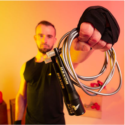 EliteSRS 10 Foot Outdoor Rated 5Mm Pvc, Boxer Jump Rope 3.0 with Smooth Action Polymer Handles and Ergonomic Slip-Resistant Dimpled Grips Black