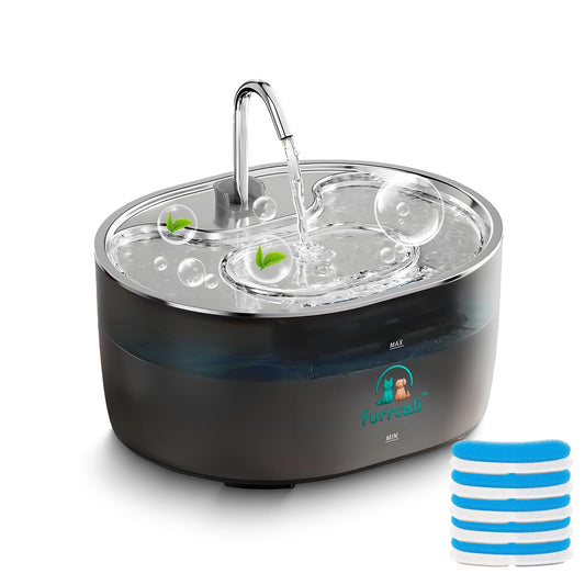 Furrcali Cat Water Fountain 108oz/3.2L, Stainless Steel Lid & Transparent PC Tank, BPA-Free, Pet Water Dispenser for Cats & Dogs, Automatic Cat Fountain with 5 Replacement Filters, Ultra Quiet Pump