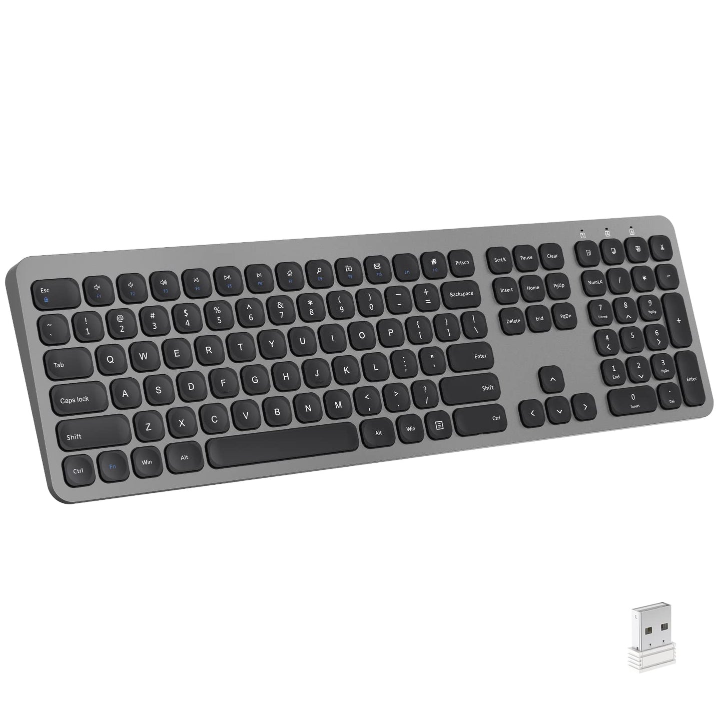 cimetech 2.4GHz Wireless Keyboard with Number Pad Full Size Design for Laptop Desktop PC Tablet, Windows iOS Android - Grey