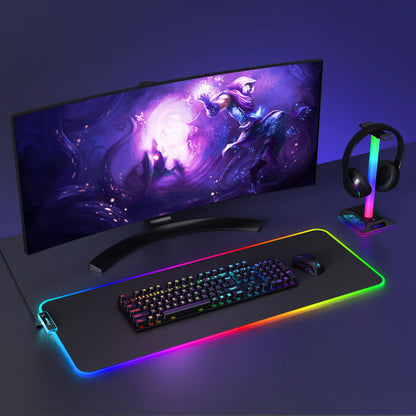 Hcman RGB Gaming Mouse Mat Pad, Large Thick (800×300×4mm) XXXL Extended Led Mousepad with Non-Slip Rubber Base, Soft Computer Keyboard Mice Mat for Macbook, PC, Laptop, Desk - Black