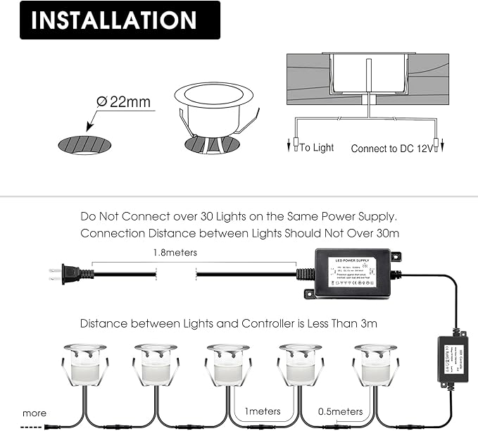 30Pcs LED Deck Light Kit 0.1W-0.3W Low Voltage RGB Outdoor Lighting 6Lm IP67 Waterproof Outdoor Black Border Step Stairs Garden Yard Patio Landscape Decor Lighting(RGB, 30pcs)