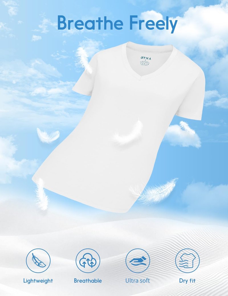 Opna V Neck T Shirts for Women, Athletic Short Sleeve Workout Top with UV Sun Protection, Quick Dry & Moisture Wicking Shirts for Women Gym Running Yoga White