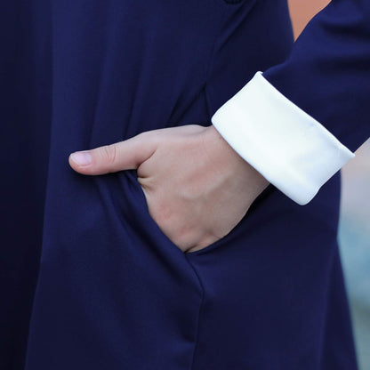 GORLYA Girl's Long Sleeve Casual Vintage Peter Pan Collar Fit and Flare Skater Party Dress with Pockets (GOR1006, 7-8Y, Navy)