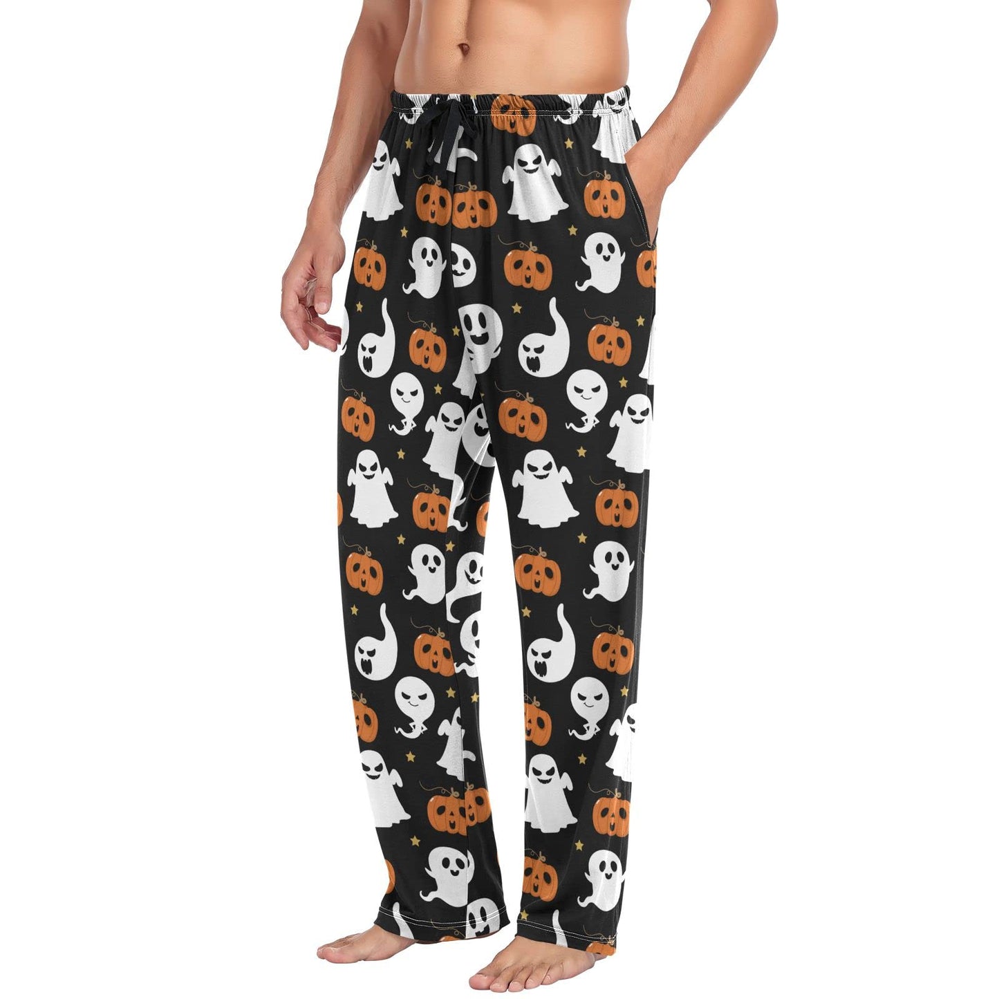 Ollabaky Halloween Men's Pajama Pants Cute and Scary Ghost Pumpkin Pjs Bottoms Sleep Lounge Pants for Men, L
