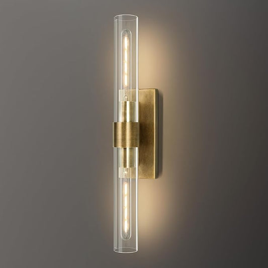 Wall Sconces, 22.8" Gold Bathroom Sconces Wall Lighting with Clear Glass, Modern Sconces Wall Decor Brass Light Fixtures for Bathroom Mirror Living Room Hallway Bedroom