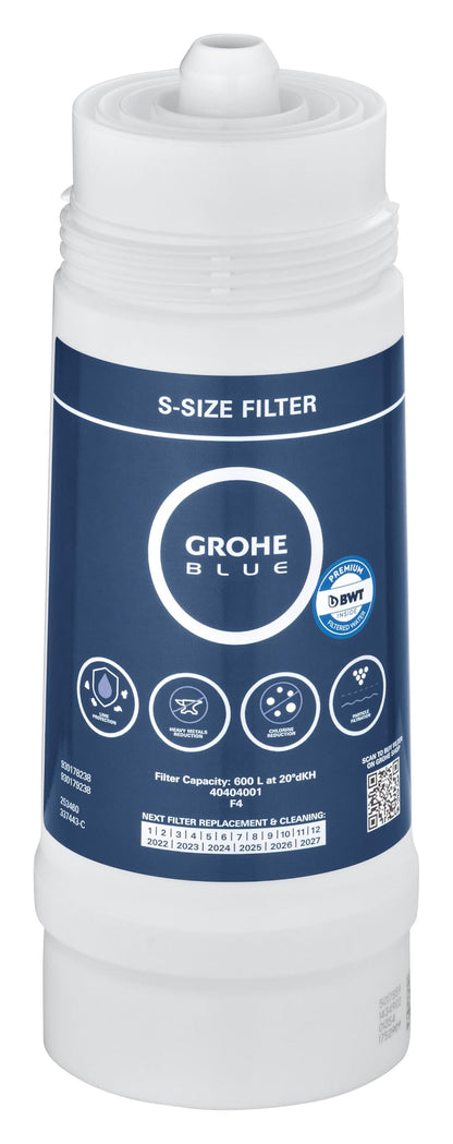 GROHE Blue S-Filter Cartridge - Replacement Filter for Blue and Red Water Systems for Fresh Filtered Water, Reduces Limescale and Heavy Metals, Capacity 600 Litre, 40404001