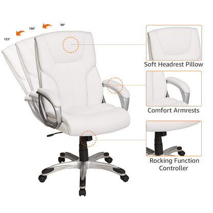 Amazon Basics Executive Home Office Desk Chair with Padded Armrests, Adjustable Height and Tilt, Rolling Swivel Chair, 275 Pound Capacity, White and Pewter