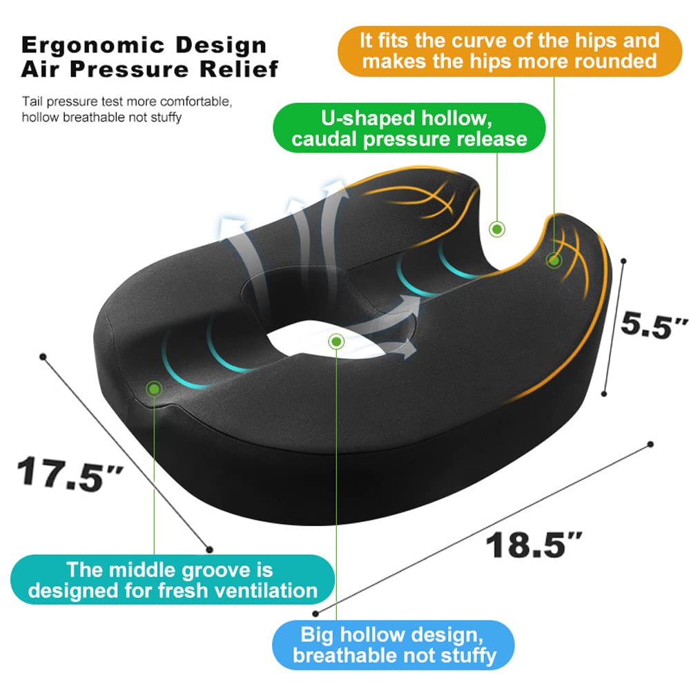 Donut Pillow Coccyx Seat Cushion for Prostate, Sciatica, Pelvic Floor, Pressure Sores, Pregnancy, Perineal Surgery, Postpartum Recovery Pain Pressure Relief Memory Foam Chair Pad