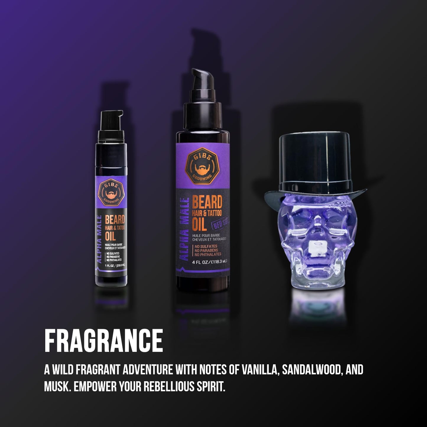 GIBS Beard, Hair & Tattoo Oil - Softens & Strengthens Beard Growth, Moisturizes Skin (4 Scents, 2 Sizes)
