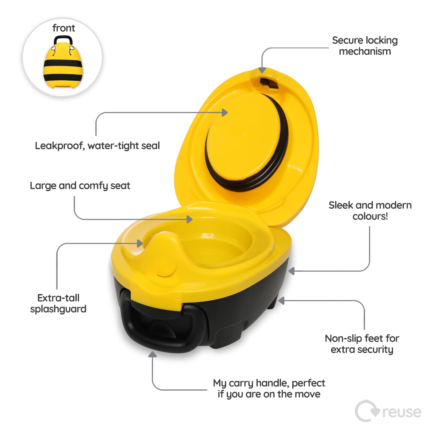 My Carry Potty - Bumble Bee Travel Potty, Award-Winning Portable Toddler Toilet Seat for Kids to Take Everywhere