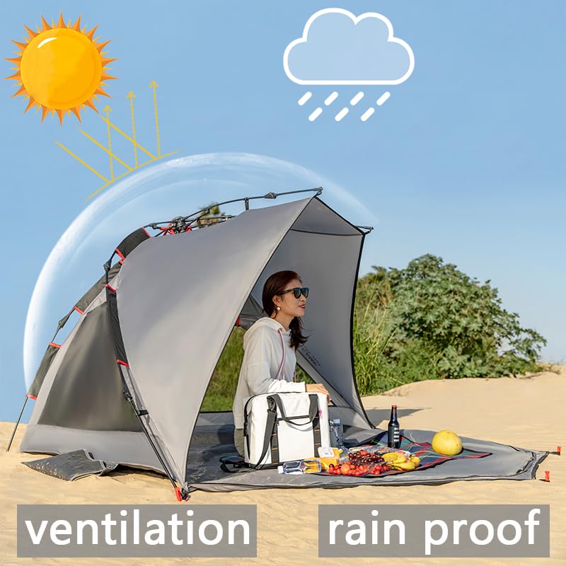 apollo walker Beach Tent Sun Shelter 3-4 Person Easy Setup Portable Sunshade Canopy Large,Extended Floor,Stakes,Sand Pockets,UPF 50+ Waterproof Windproof Outdoor Camping Fishing Picnic