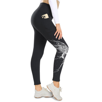 NexiEpoch Fleece Lined Leggings Women with Pockets - Water Resistant Winter Thermal High Waisted Running Hiking Yoga Pants Black
