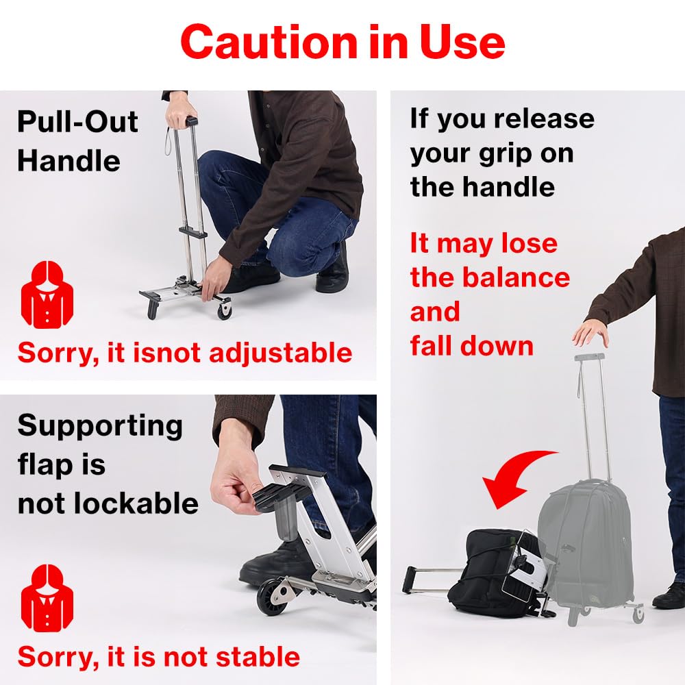 Japard Folding Carrying Cart, Luggage Cart with 2 Wheels One Way, Compact for Travel Small Mini Trolley for Light Duty School Business Bungee Cord