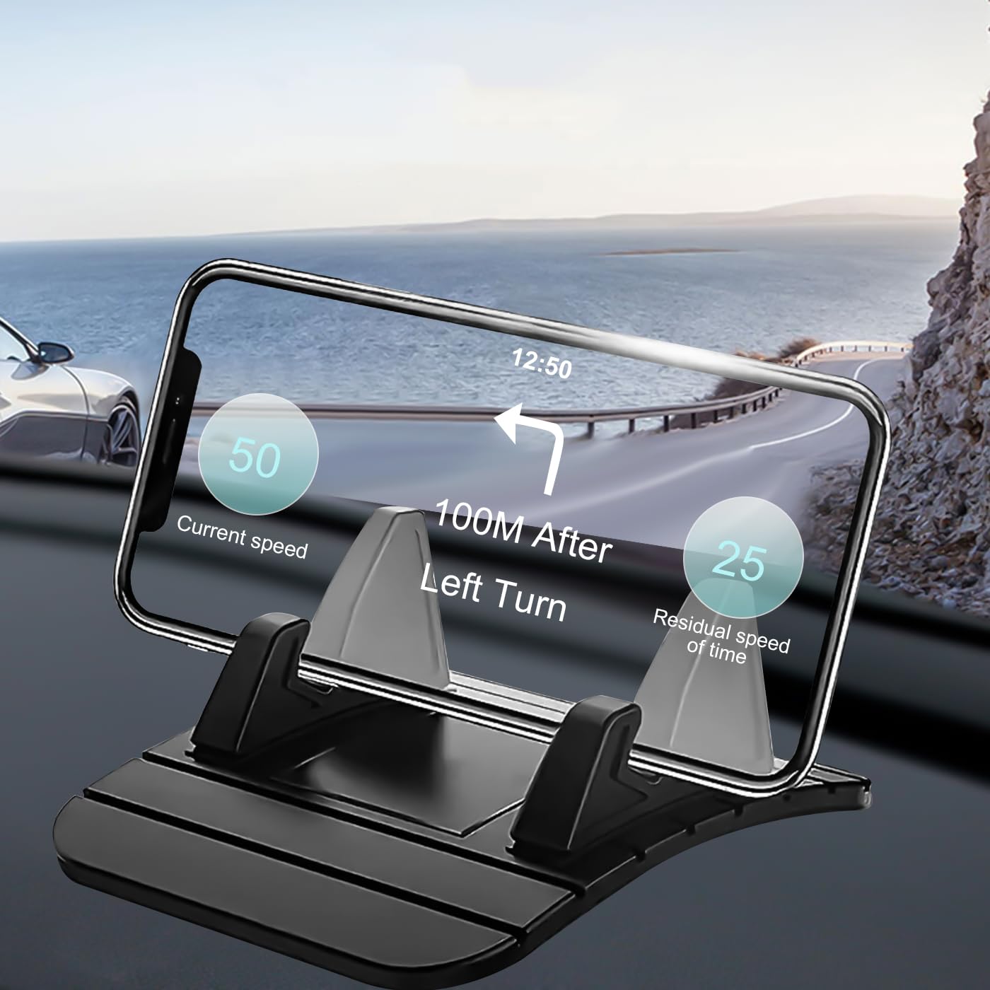 Car Phone Holder, Dashboard Cell Phone Holder with Non-Slip Silicone, Universal Car Dashboard Phone Holder with 120°Viewing Angle for Safe Driving and Navigation, Compatible with Smartphones