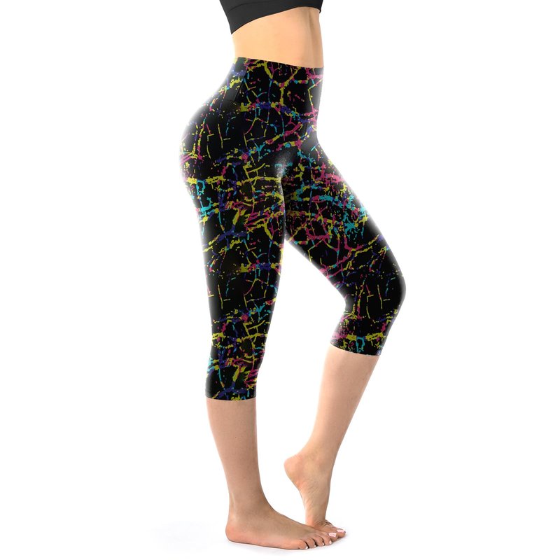 Walifrey Leggings for Women, High Waisted Buttery Soft Womens Leggings for Gym Yoga Workout (Capri Color Line Pattern SM)