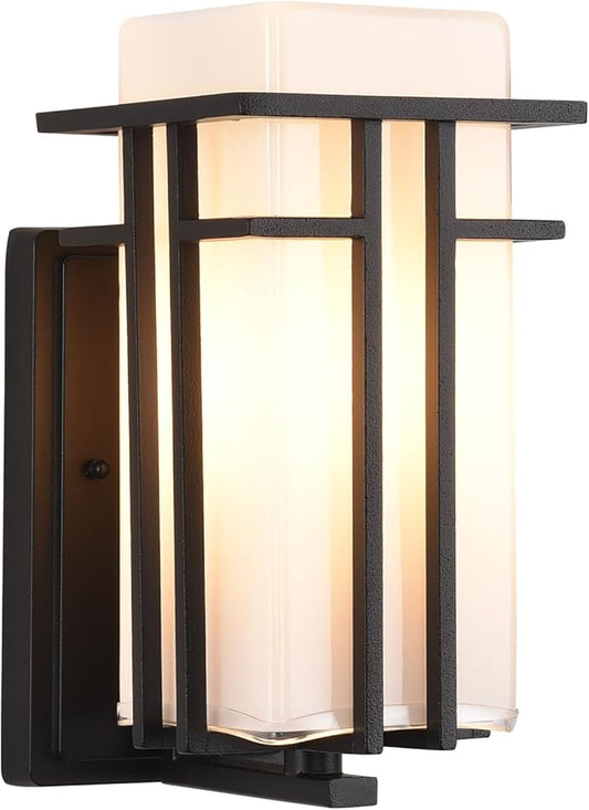 Outdoor Wall Sconce, Waterproof Exterior Lights Wall Mount, Anit-Rust Outdoor Wall Lantern with Rectangle White Glass, Modren Black Exterior Wall Light for Front Door, Patio, Garage, Entryway