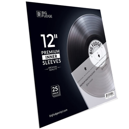 Big Fudge 25x Premium Vinyl Record Inner Sleeves - Clear 3-Ply Album Covers with Anti-Static Rice Paper - Master Vinyl Record Sleeves - Acid Free Protective Cover for 12" Records