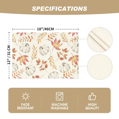 Artoid Mode Orange Maple Leaf Pumpkin Fall Placemats Set of 4, 12x18 Inch Seasonal Autumn Table Mats for Party Kitchen Dining Decoration