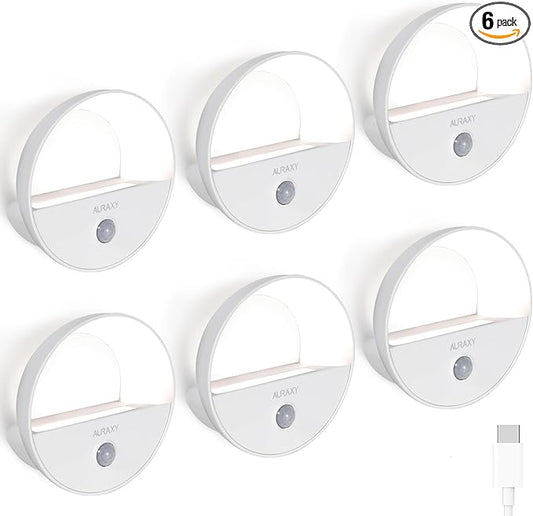 Rechargeable Motion Sensor Night Light, Battery Night Lights LED Cool White Magnetic Stick-on Motion Sensored Hallway Light, with Dusk to Dawn Sensor for Stair, Wall, Bedroom, Bathroom(6 Pack)