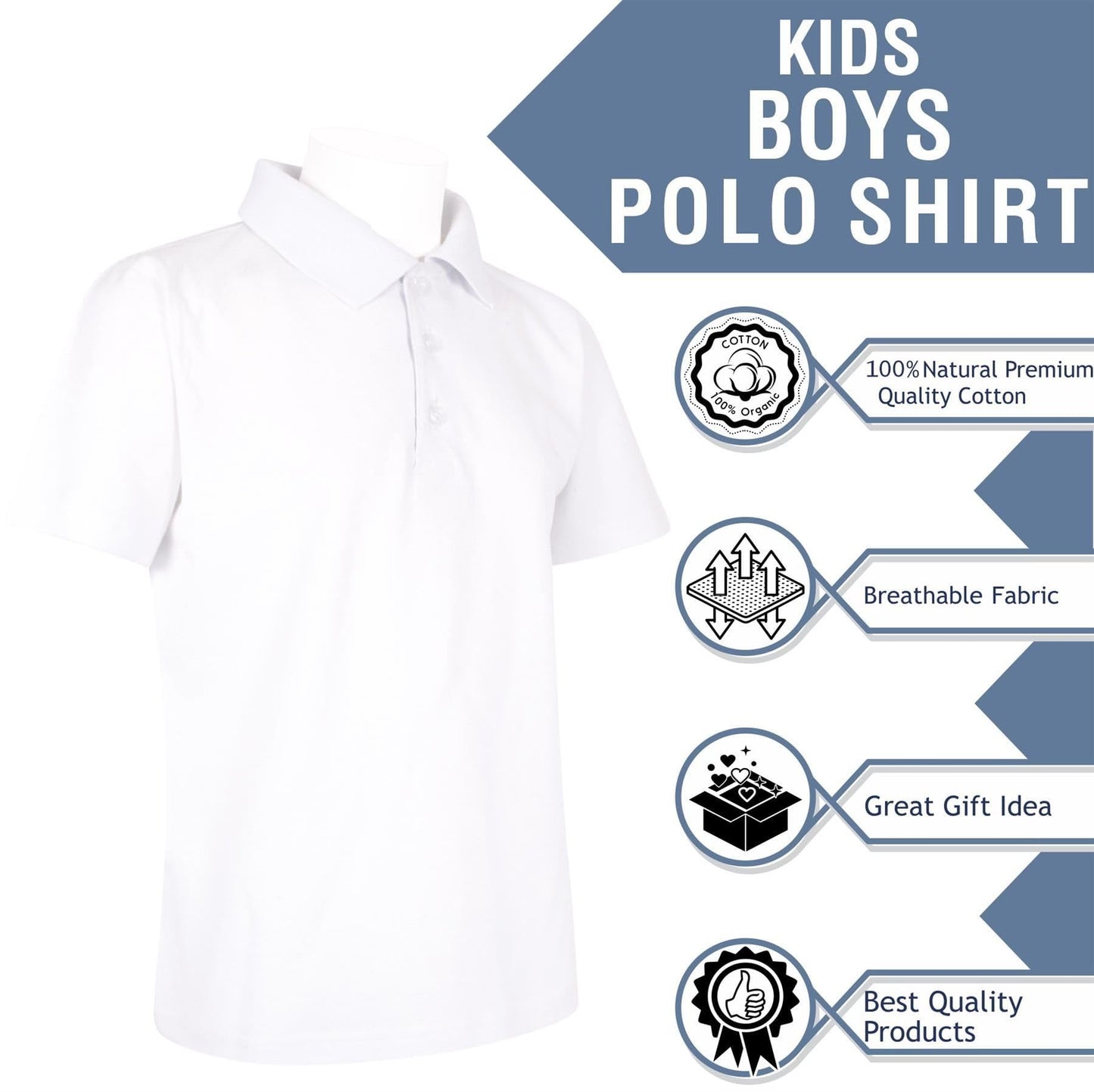 A2Z 4 Kids Boys Polo T Shirts Plain Summer Tank Top - PL Polo T Shirt White 5 Pack 11-12