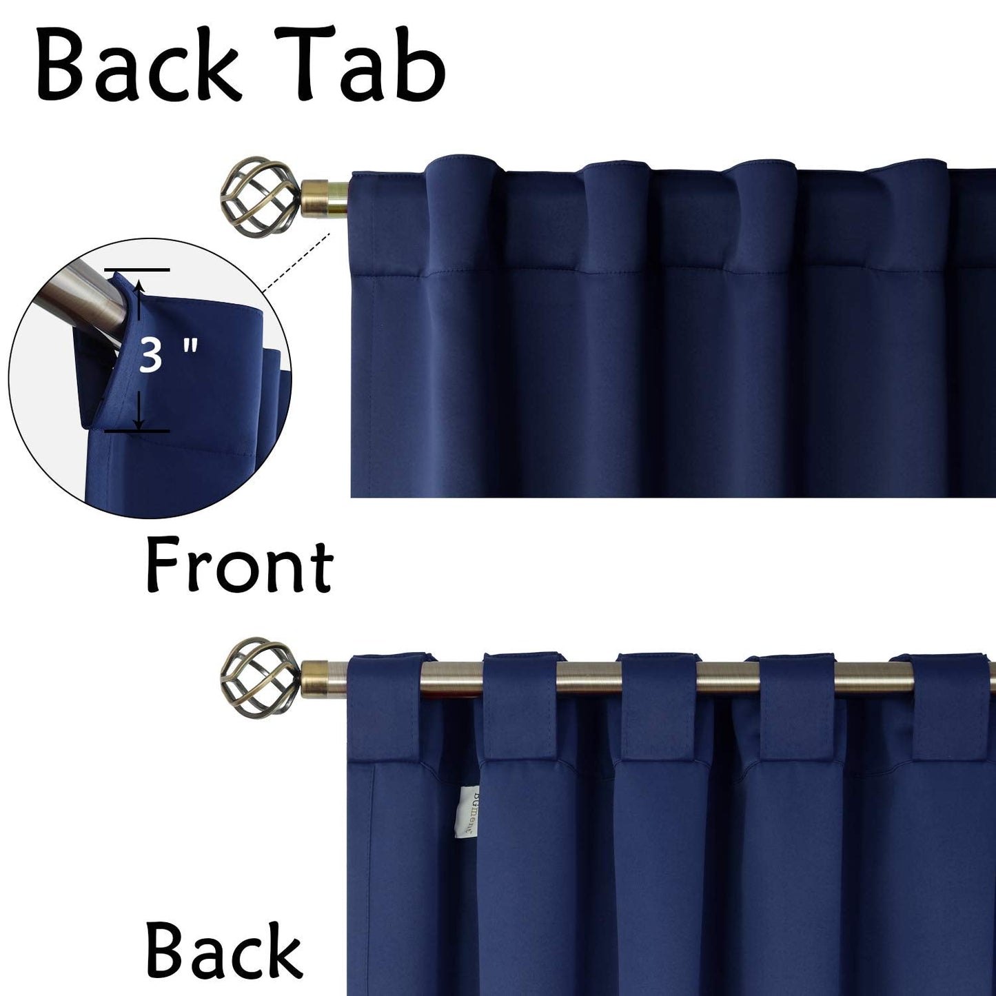 BGment Rod Pocket and Back Tab Blackout Curtains for Bedroom - Thermal Insulated Room Darkening Curtains for Living Room, 42x63 inch, 2 Window Curtain Panels, Navy Blue