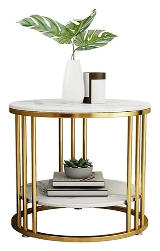 Tall Plant Rack, Flower Stand, Round Marble Sofa Side Table, 2 Tiers Small Coffee Table,for Families