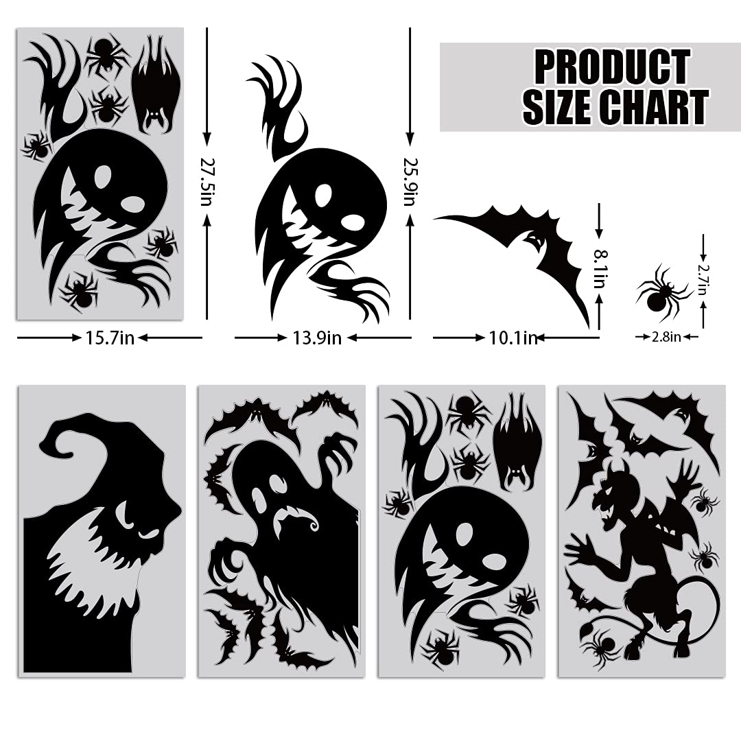 CCINEE Halloween Window Cling Sticker,Giant Spooky Monster Silhouette Window Decal for Halloween Party Decoration,4 Sheet