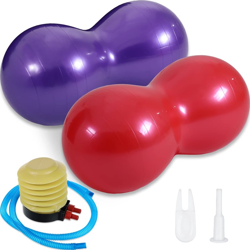 Outus 2 Pcs Peanut Ball 35 x 17.7 Inch Balance Stability Sitting Ball Yoga Ball Chair Exercise Ball Pump Sensory Seat Sensory Room Equipment for Autistic Kids Physical Therapy Core Strength Training