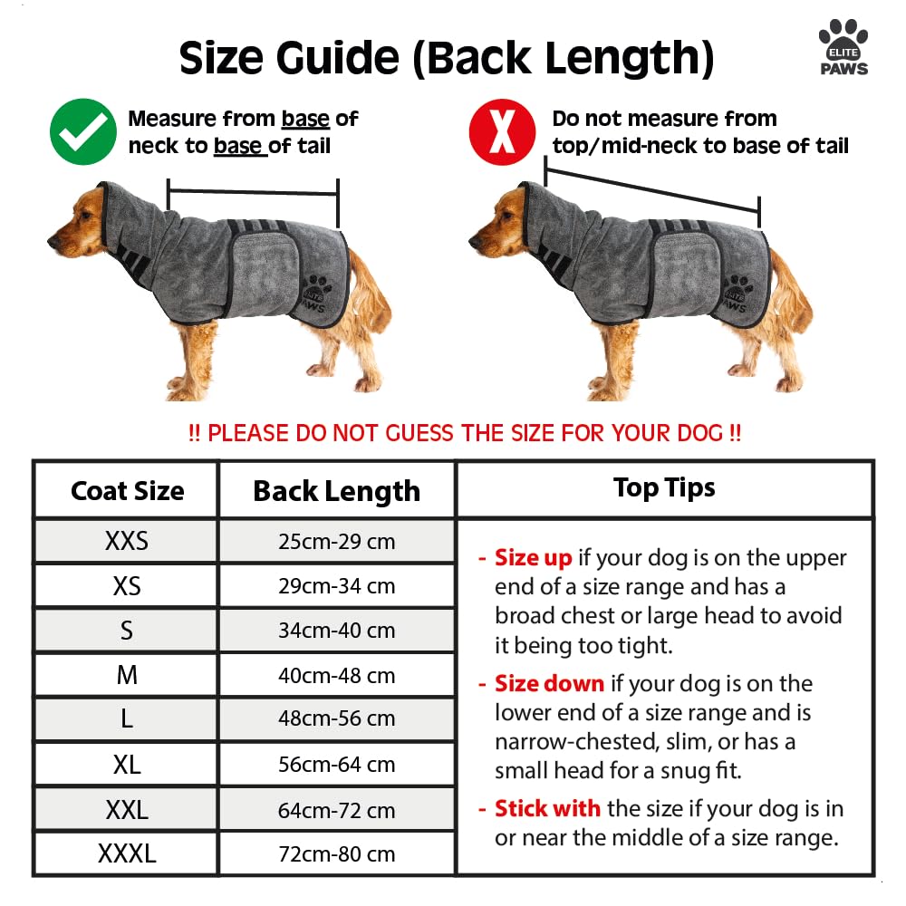 Elite Paws® UK: Luxury Dog Drying Coat, Thicker & Softer Than Most Bath Robes, Dries Pets in About 20-30 Mins, Super Absorbent Microfibre, Limits Mess, Covers Ears, All-Season Dressing Gown Towel, M