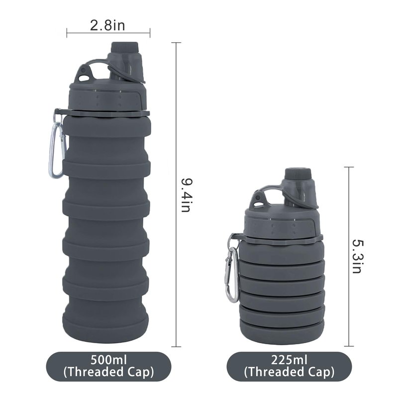 YCTMALL Collapsible Water Bottles Two Pack Travel Sports Portable Sport Water Bottle comes with mountaineering Buckle 500ml silicone Water-proof camping water bottle (Blue and Grey Color)