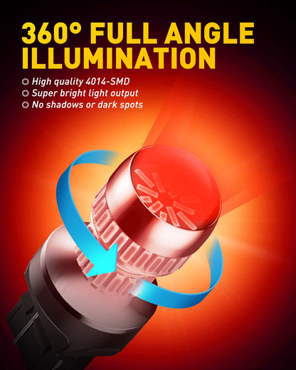 AUXITO Upgraded 7440 7443 LED Bulb Red for Tail Lights Brake Lights, Super Bright T20 W21W 7441 7444 LED Replacement for Stop Tail Brake Signal Lights, Pack of 2