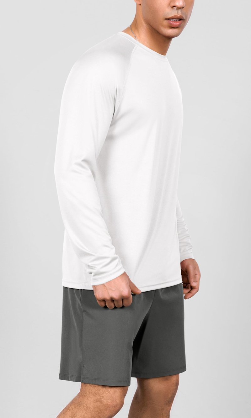 ODODOS Men's Quick Dry Long Sleeve Shirts UPF 50+ Sun Protection SPF Athletic Tops Workout Fishing T-Shirts, White, XX-Large