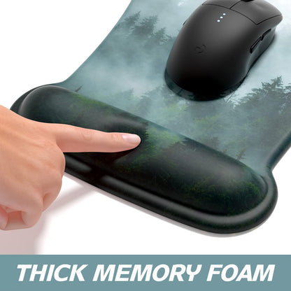 ITNRSIIET Mouse Pad Wrist Support Keyboard Wrist Rest Pad Ergonomic Mousepad Non-Slip Memory Foam Keyboard Pad Easy Typing Pain Relief Perfect for PC Laptop Gaming Office, Fog Forest