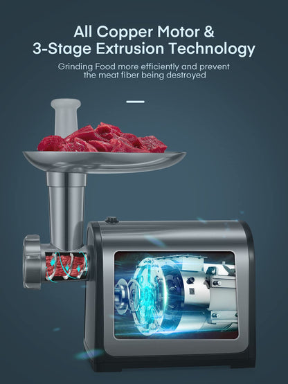 Electric Meat Grinder, Sausage Stuffer with 3 Sausage Tubes, 2 Blades, 3 Plates, 3200W Max, Meat Grinder Heavy Duty for Home Kitchen Use, Stainless Steel (Black)