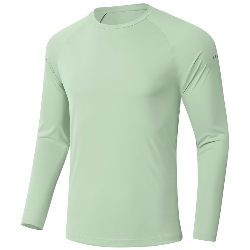 Men's Long Sleeve Rash Guard Swim Shirts UPF 50+ Sun Protection Dry Fit T-Shirt Athletic Tops for Running Hiking Fishing Light Green M