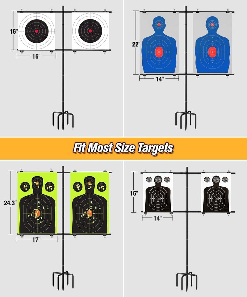 Ardier Adjustable Shooting Target Stand with 5-Prong Base, Portable Steel Target Holder with 9 Clips and 15 pcs Paper, Ideal Hunting Accessories for Outdoor Shooting Range, L