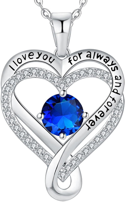 Jewelry for Women Wife Infinity Heart Birthstone I Love You Necklace S925 Anniversary Women Necklaces for Her Wife Birthday Gift Ideas, Birthday Present for Girlfriend Mom Daughter Sterling Silver